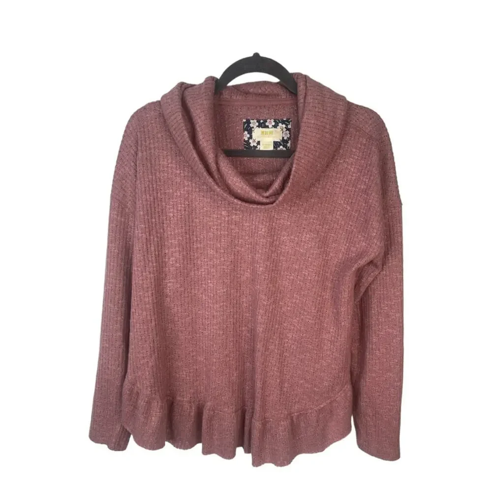 Maeve Anthropologie Addie Sweater Top Ruffled Ribbed Preppy Casual Boho Cozy XS
